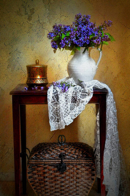 Still Life Poster featuring the photograph Lilacs and Lace by Diana Angstadt