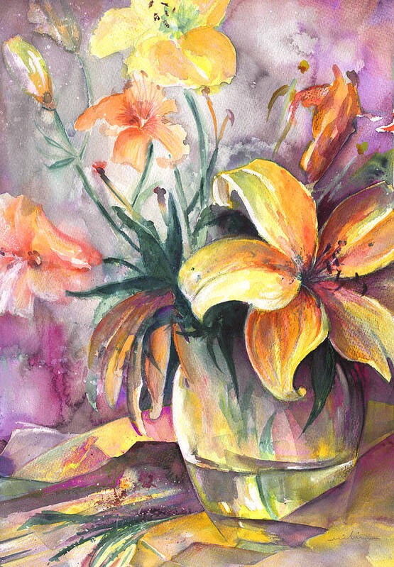 Flowers Poster featuring the painting Lilies in A Vase by Miki De Goodaboom