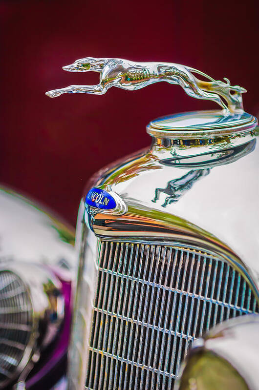 Lincoln Hood Ornament Poster featuring the photograph Lincoln Hood Ornament - Grille Emblem -1187c by Jill Reger