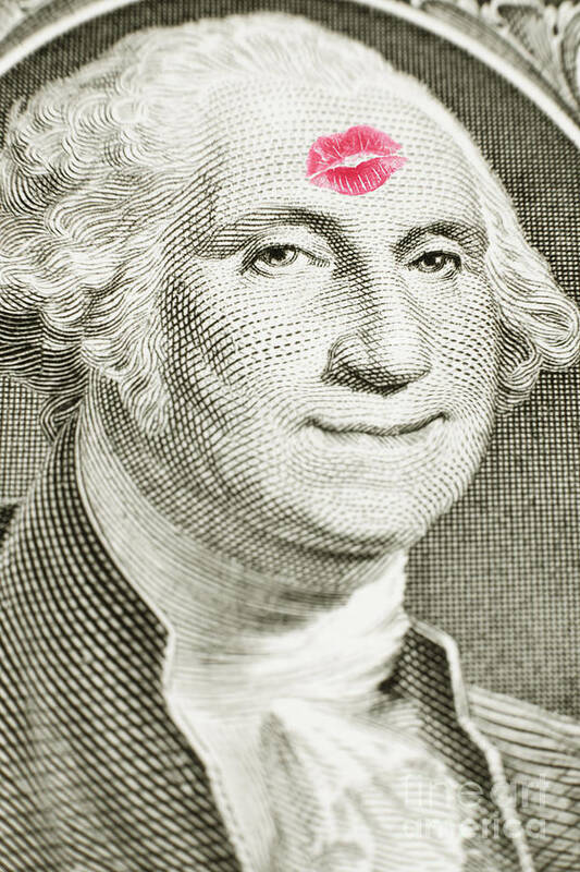 Money Poster featuring the photograph Lipstick kiss on one dollar bill by Bryan Mullennix