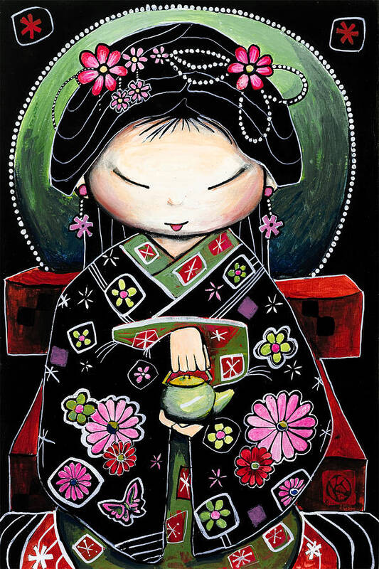 Cute Character Poster featuring the painting Little Green Teapot by Karin Taylor