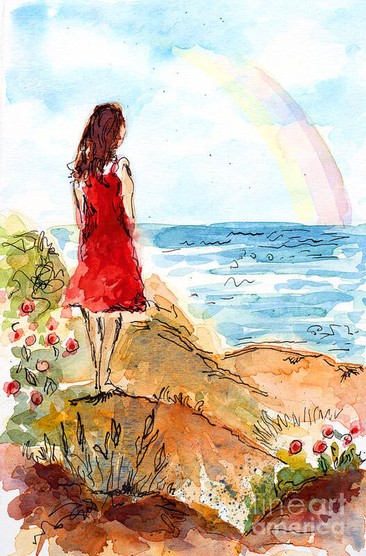 Watercolor Poster featuring the painting Looking at the rainbow by Stella Levi