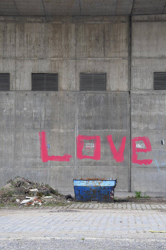Love Poster featuring the photograph Love - pink painting on grey wall by Matthias Hauser