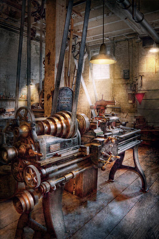 Machinists Poster featuring the photograph Machinist - Fire Department Lathe by Mike Savad