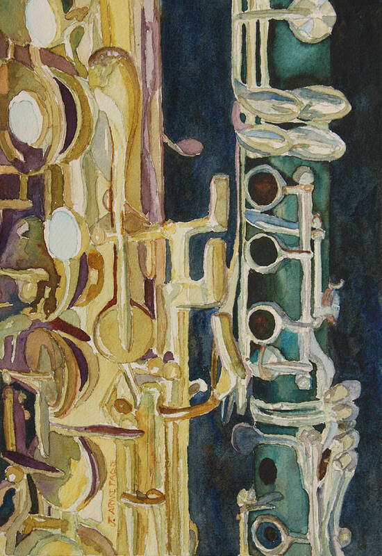 Saxophone Poster featuring the painting Midnight Duet by Jenny Armitage