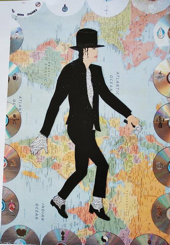 Mixed Media Poster featuring the painting MJ We Are The World by Karen Buford