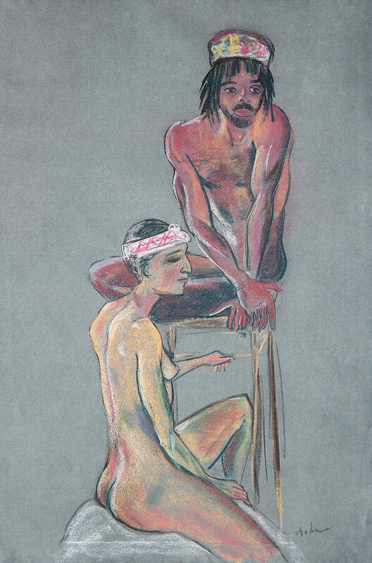 Nude Drawing Poster featuring the pastel Models 2 by Asha Carolyn Young