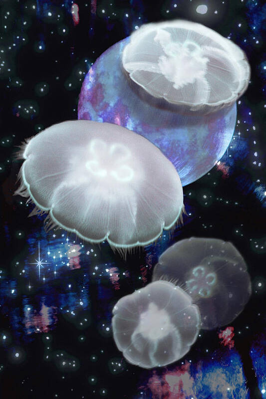 Moon Jellies Poster featuring the digital art Moon Jellies 2 by Lisa Yount
