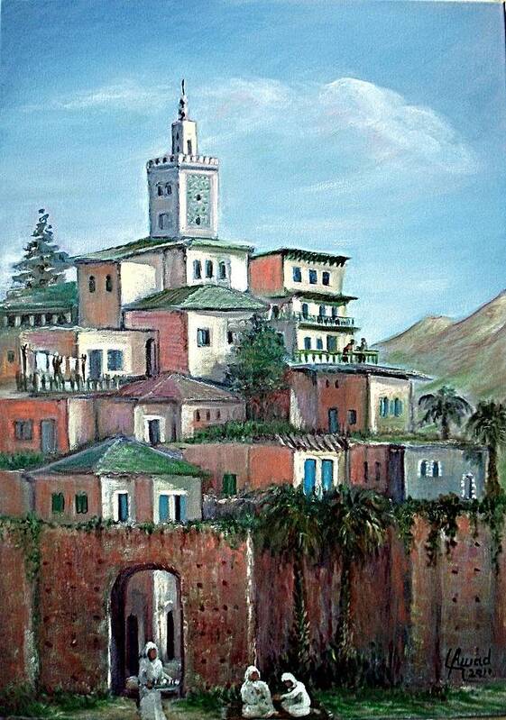 Morocco Poster featuring the painting Moroccan Village - Alkasaba by Laila Awad Jamaleldin