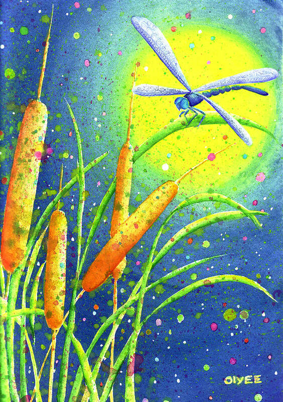 Dragonfly Poster featuring the painting My Sanctuary by Oiyee At Oystudio