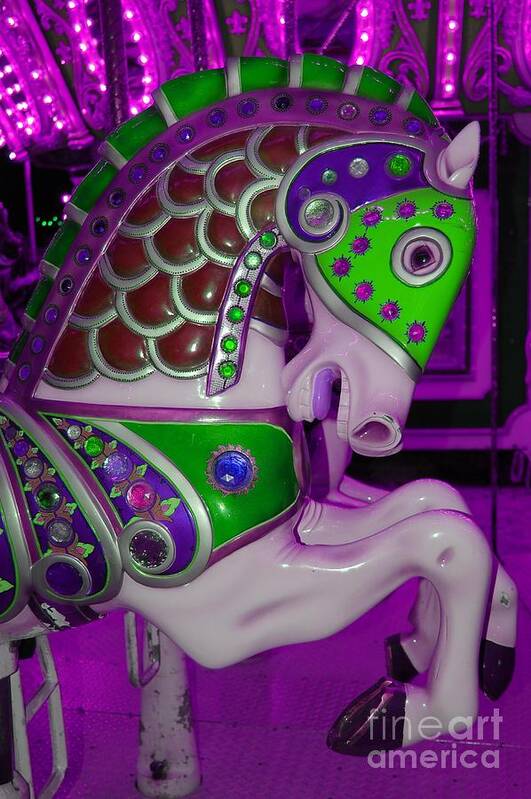 Carousel Poster featuring the digital art Neon Purple Carousel Horse by Patty Vicknair