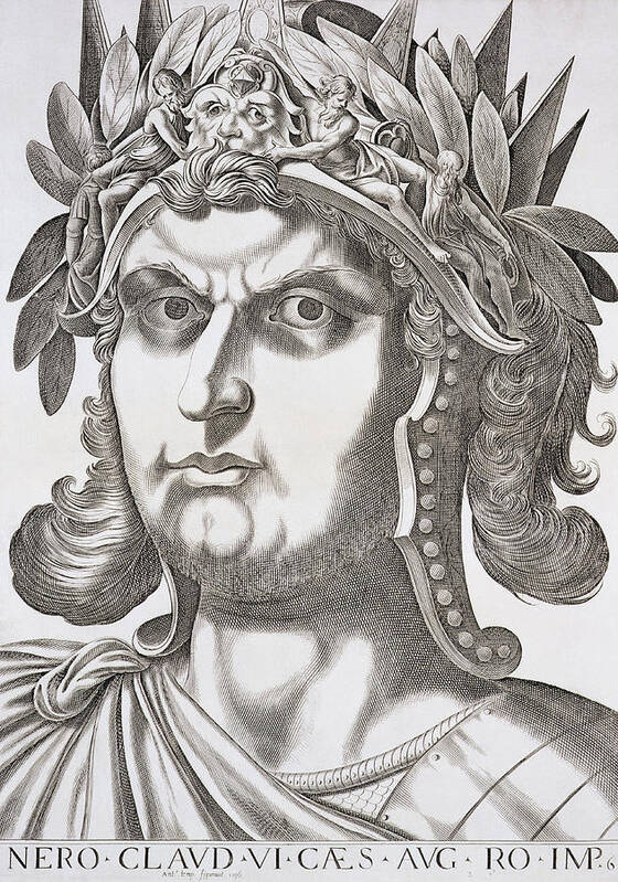 Roman Emperor Poster featuring the drawing Nero Caesar , 1596 by Italian School