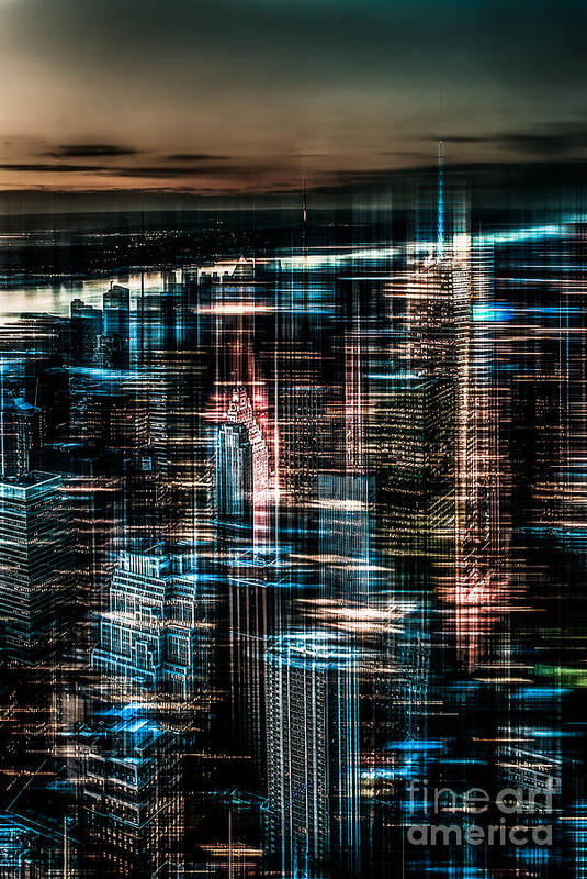 Nyc Poster featuring the photograph New York - the night awakes - dark by Hannes Cmarits