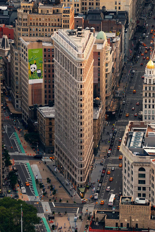Flatiron Building Poster featuring the photograph New York City Flatiron Building aerial view in Manhattan by Songquan Deng