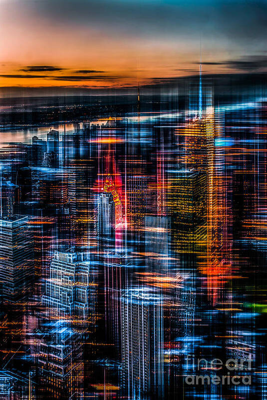 Nyc Poster featuring the photograph New York- the night awakes - orange by Hannes Cmarits