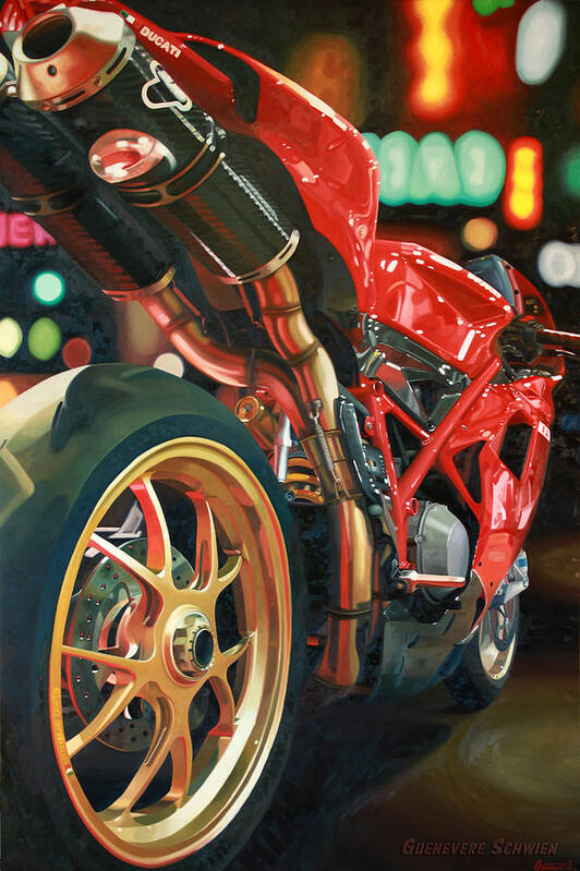 Ducati Poster featuring the painting Nine Foot Ducati by Guenevere Schwien