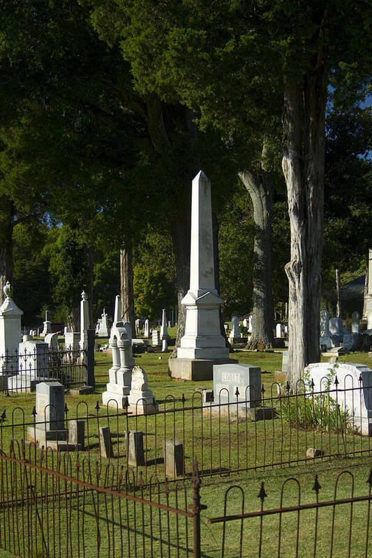 Graveyard Poster featuring the photograph Obelisk and Headstones by Kathy Clark