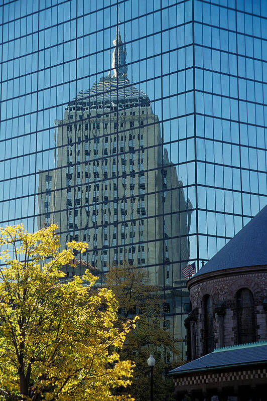 Skyscrapers/bldgs. Poster featuring the photograph Old and New Hancock Towers Boston by Gail Maloney