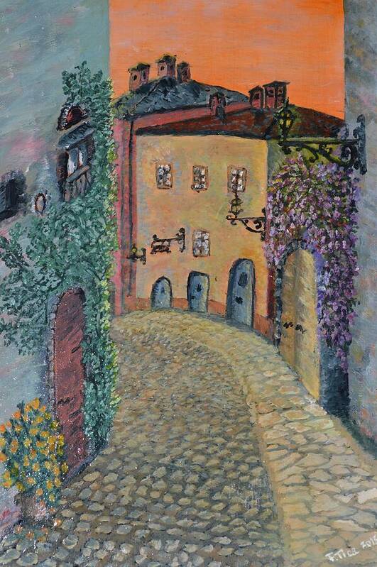 Landscape Poster featuring the painting Old town in Piedmont by Felicia Tica