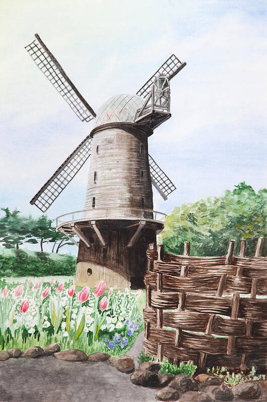 Windmill Poster featuring the painting Old Windmill. Golden Gate Park. San Francisco by Masha Batkova