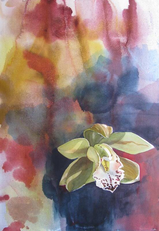 Flower Poster featuring the painting Orchid with abstraction by Alfred Ng
