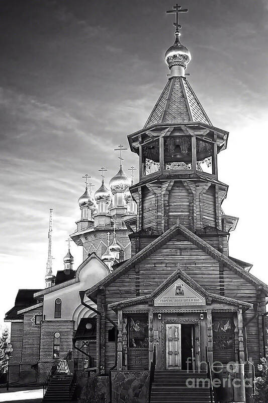 Orthodox Wooden Chutch In Belgorod Poster featuring the pyrography Orthodox wooden church by Gennadiy Golovskoy