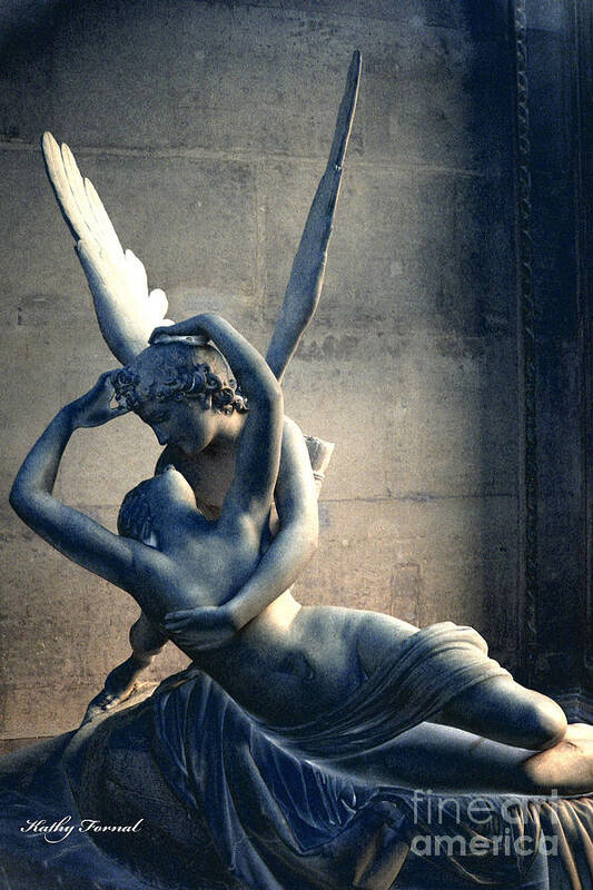 Paris Poster featuring the photograph Paris Eros and Psyche Romantic Lovers - Paris In Love Eros and Psyche Louvre Sculpture by Kathy Fornal