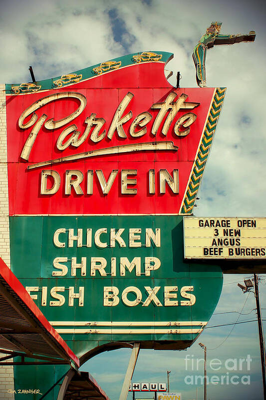 Parkette Drive-in Poster featuring the digital art Parkette Drive-In by Jim Zahniser