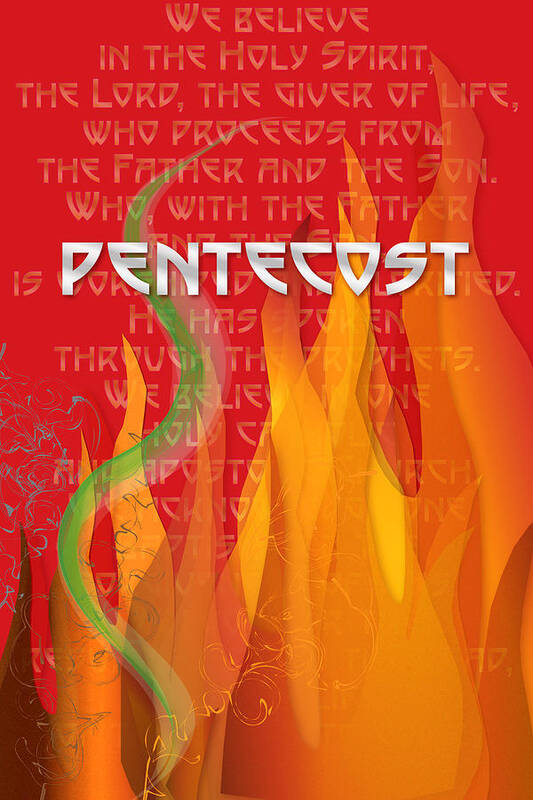 Pentecost Poster featuring the digital art Pentecost Fires by Chuck Mountain
