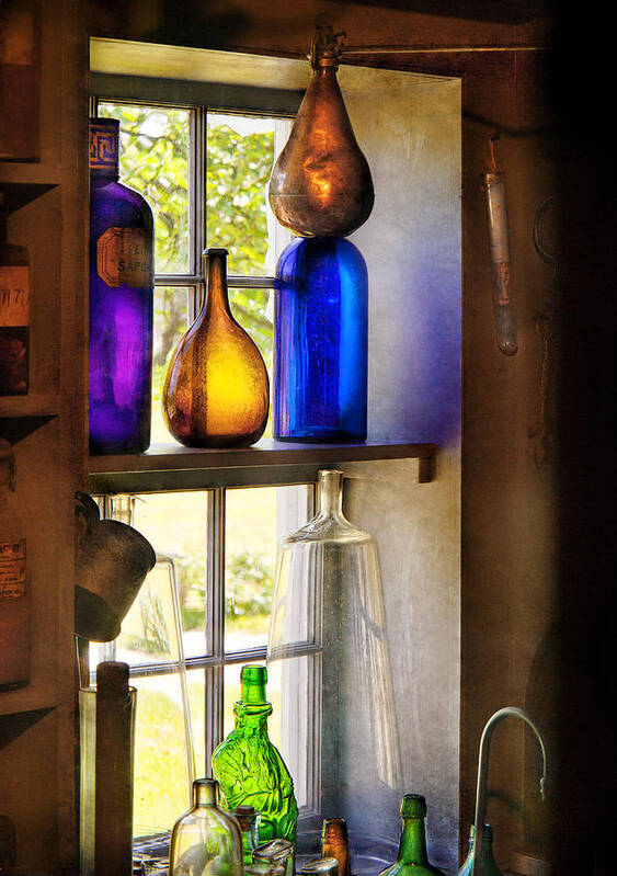 Hdr Poster featuring the photograph Pharmacy - Colorful glassware by Mike Savad