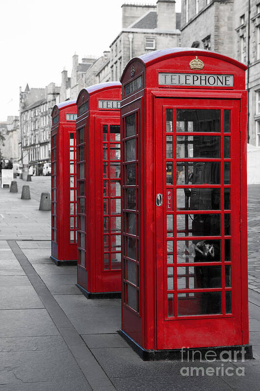 Telephone Poster featuring the photograph Phone boxes on the Royal Mile by Jane Rix