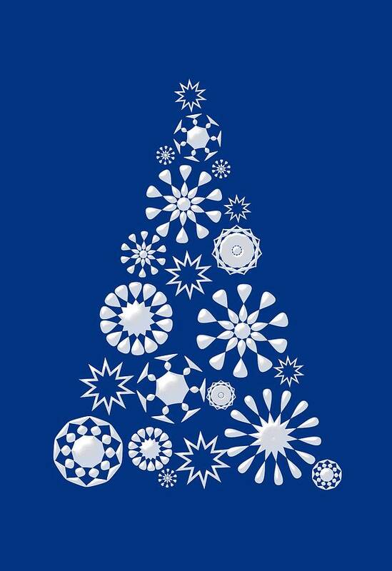 Interior Poster featuring the digital art Pine Tree Snowflakes - Dark Blue by Anastasiya Malakhova