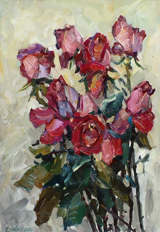 Roses Poster featuring the painting Pink roses by Juliya Zhukova