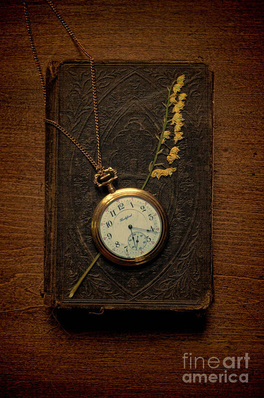 Vintage Poster featuring the photograph Pocketwatch on Old Book by Jill Battaglia
