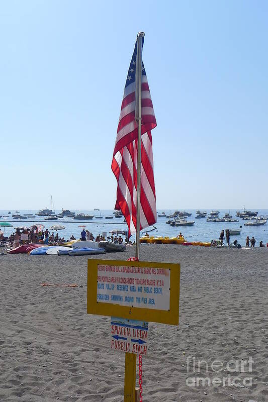  Poster featuring the photograph Positano - American Flag by Nora Boghossian