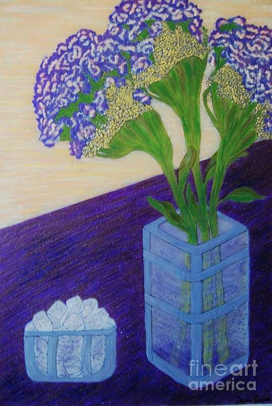 Jasna Gopic Art Poster featuring the painting Purple Flowers and Ice by Jasna Gopic