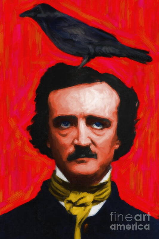 Celebrity Poster featuring the photograph Quoth The Raven Nevermore - Edgar Allan Poe - Painterly - Red - Standard Size by Wingsdomain Art and Photography