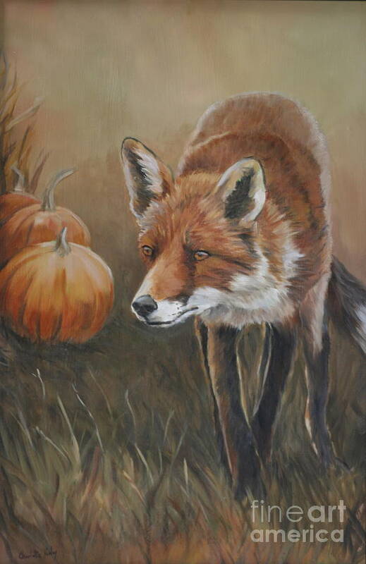 Red Fox Poster featuring the painting Red Fox with Pumpkins by Charlotte Yealey