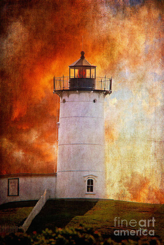 Lighthouse Poster featuring the photograph Red Sky At Morning - Nubble Lighthouse by Lois Bryan