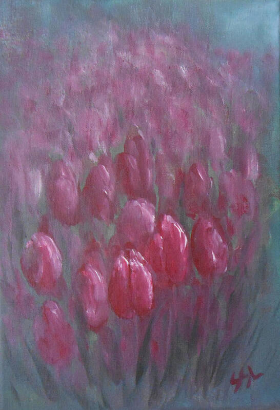 Abstract Poster featuring the painting Red Tulips by Jane See