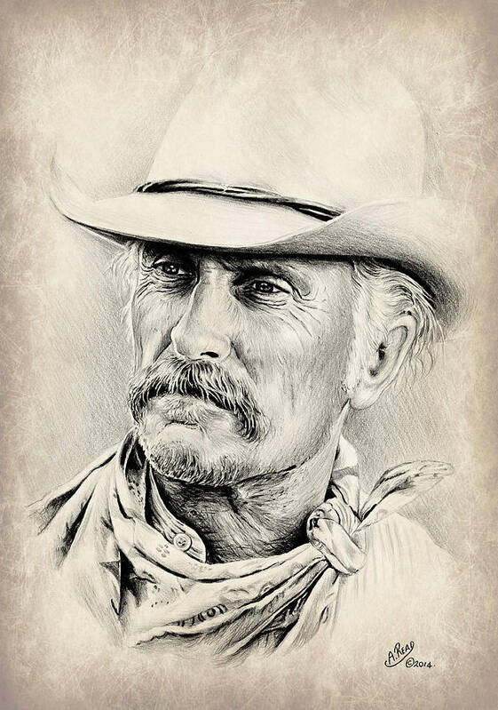Robert Duvall Poster featuring the drawing Robert Duvall sepia scratch by Andrew Read