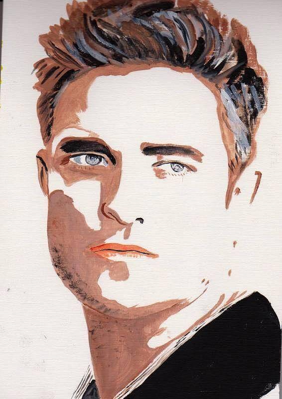Robert Pattinson Famous Faces Filmstar Actor Movies Paintings Acrylic Poster featuring the painting Robert Pattinson 144 by Audrey Pollitt