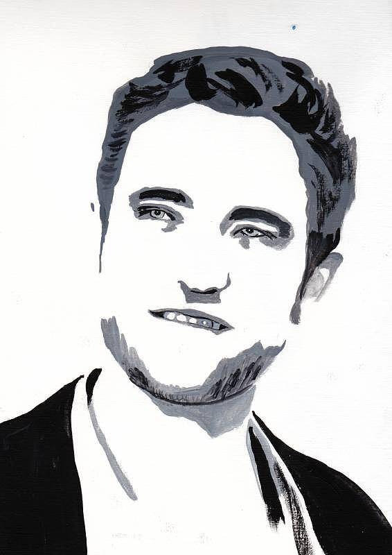 Robert Pattinson Famous Faces Film Star Movies Actor Portrait Black And White Poster featuring the painting Robert Pattinson 81 by Audrey Pollitt