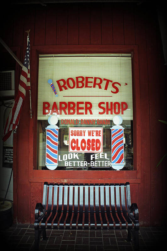 Barber Shop Poster featuring the photograph Roberts Barber Shop by Laurie Perry