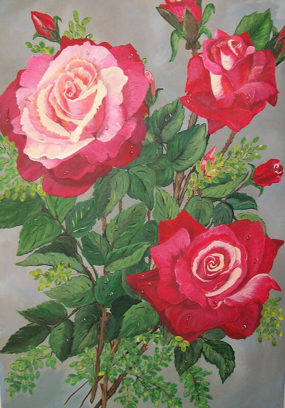   Red Roses Poster featuring the painting Roses n' Rain by Sharon Duguay