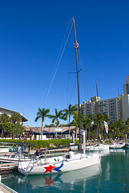 Sailboat Poster featuring the photograph Miami Beach Marina Sailboat with Red Star by Carlos Diaz