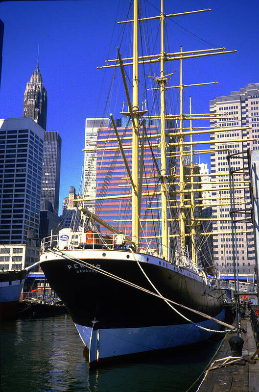 Peking Poster featuring the photograph HMS Peking Sailing Boat Anchored in South Street Seaport 1984 by Gordon James