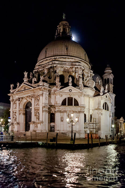 Venice Poster featuring the photograph Santa Maria della Salute at night by Paul Cowan