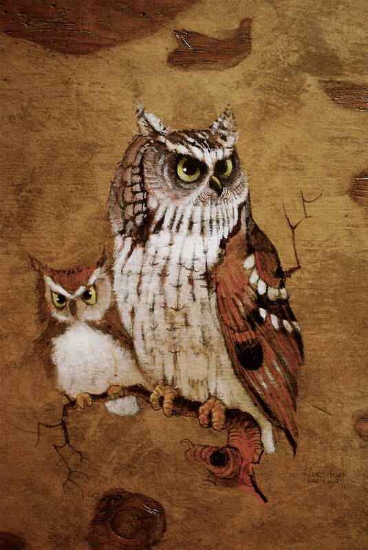 Screech Owls Poster featuring the painting Screech Owls by Richard Hinger