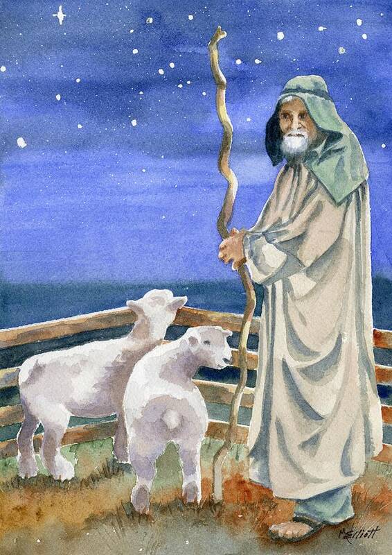 Shepherd Poster featuring the painting Shepherds Watched Their Flocks by Night by Marsha Elliott